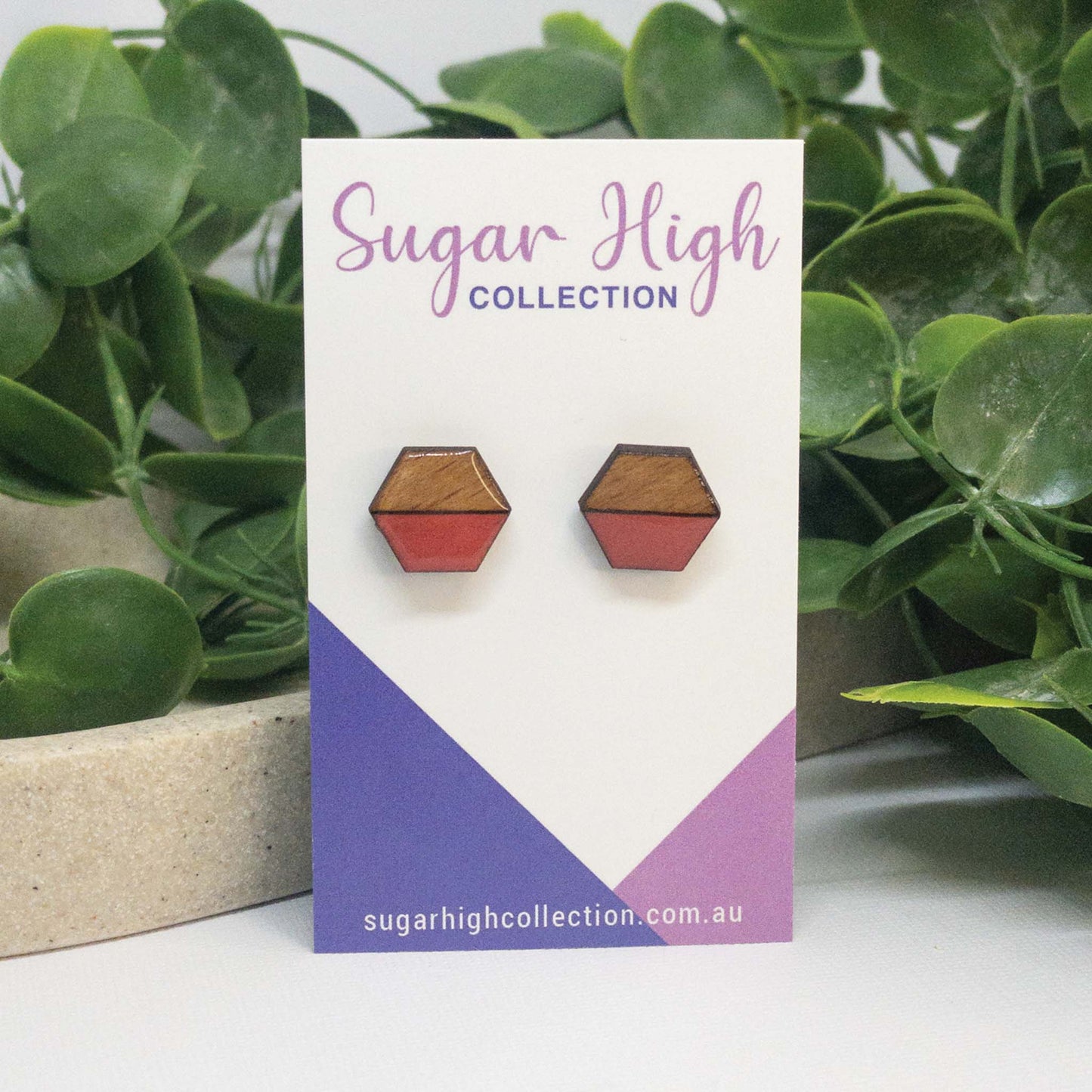 Candy Red | Wooden Stud Earrings