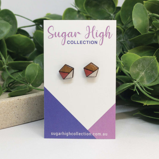 Candy Red + White | Wooden Stud Earrings