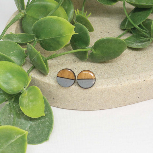 Cloudy Grey | Wooden Stud Earrings
