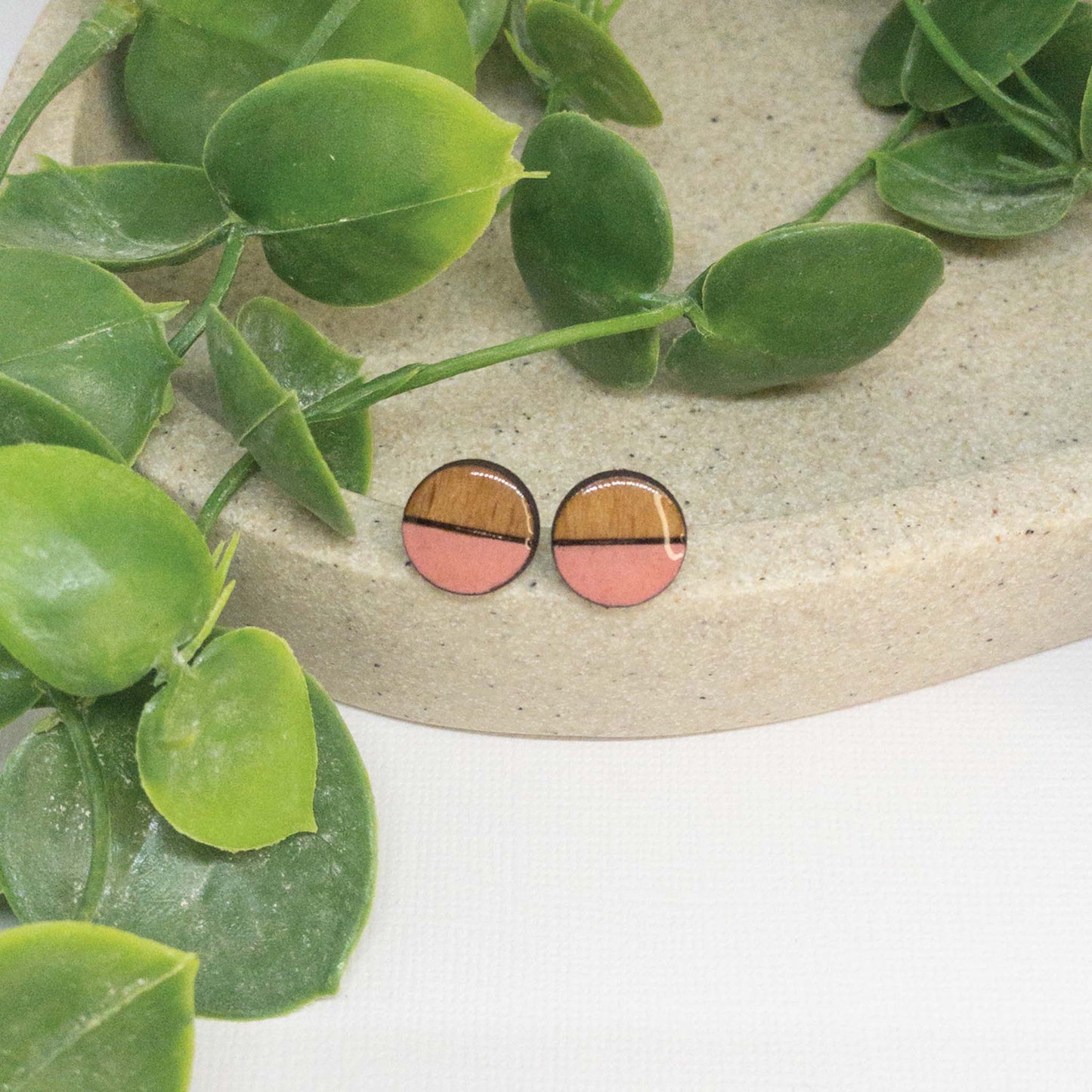 Coral Pink | Wooden Stud Earrings