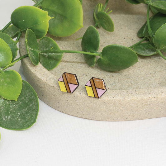 Cotton Candy | Wooden Stud Earrings