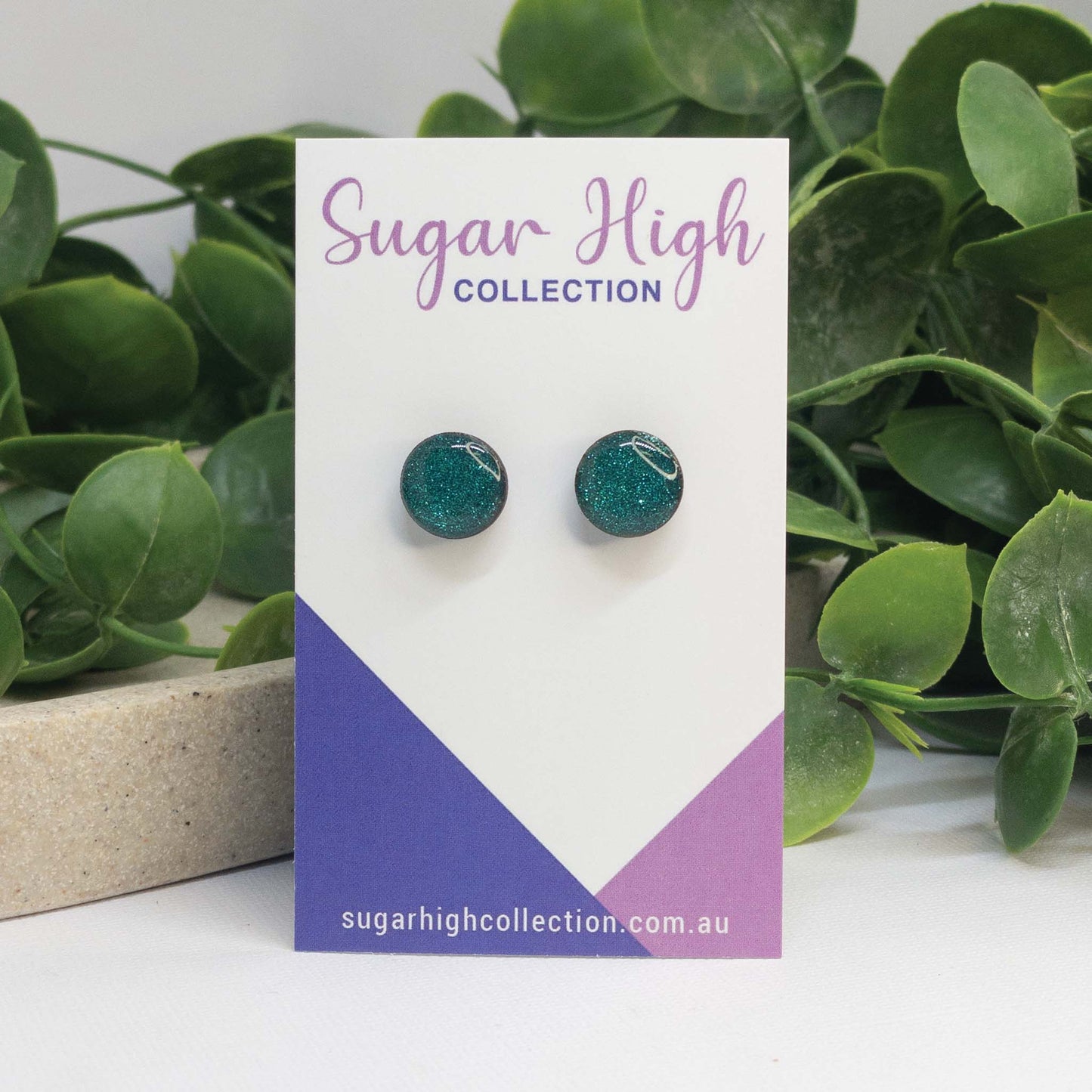 Emerald Gems | Wooden Stud Earrings