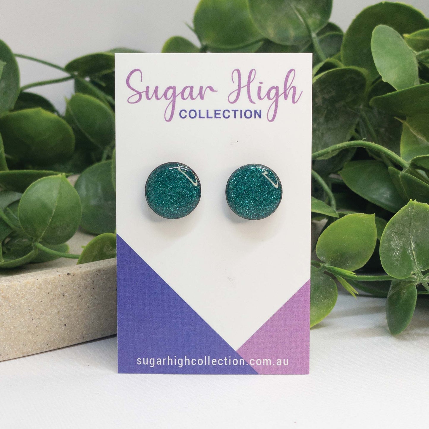 Emerald Gems | Wooden Stud Earrings