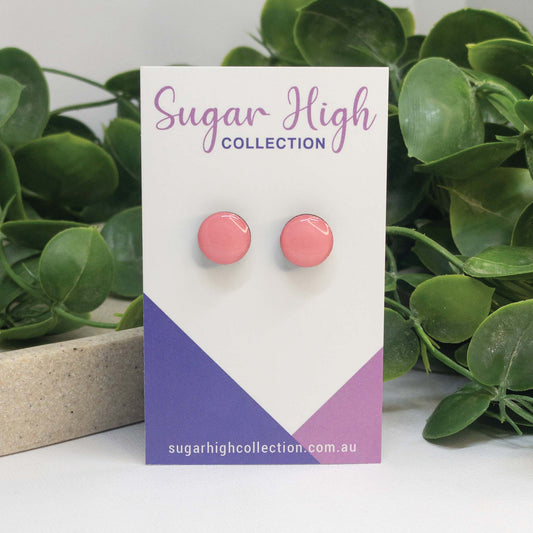 Flamingo Pink | Wooden Stud Earrings