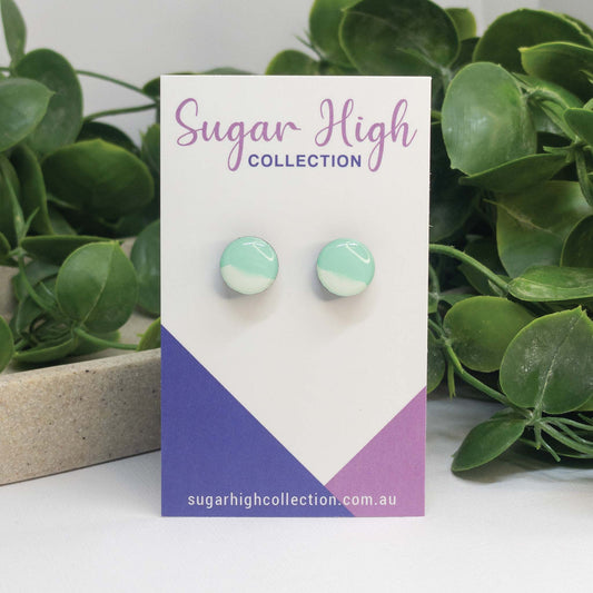 Frosty Mint + White | Wooden Stud Earrings