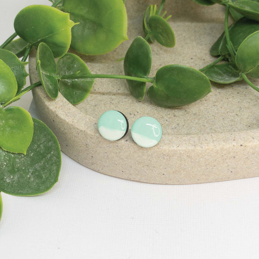 Frosty Mint + White | Wooden Stud Earrings