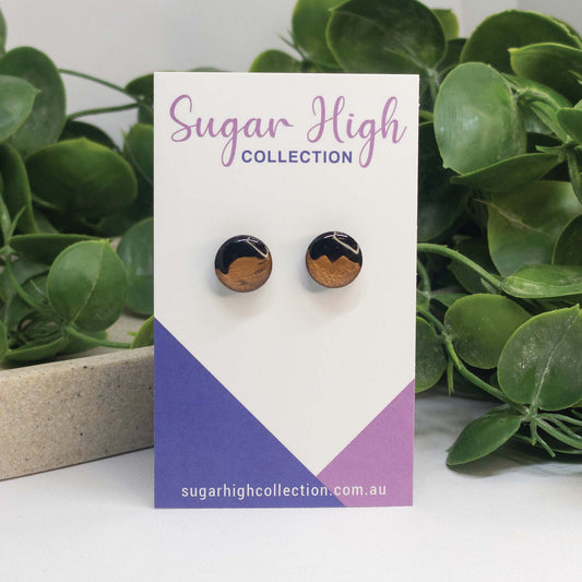 Golden Bohemian + Black | Wooden Stud Earrings