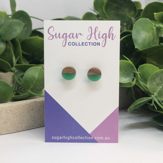 Green | Wooden Stud Earrings