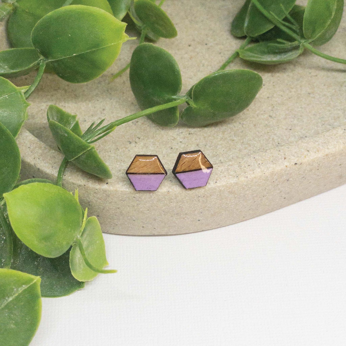 Lavender | Wooden Stud Earrings