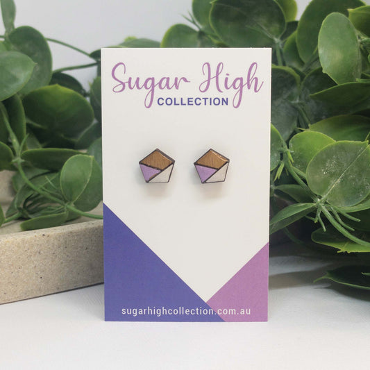 Lavender + White | Wooden Stud Earrings