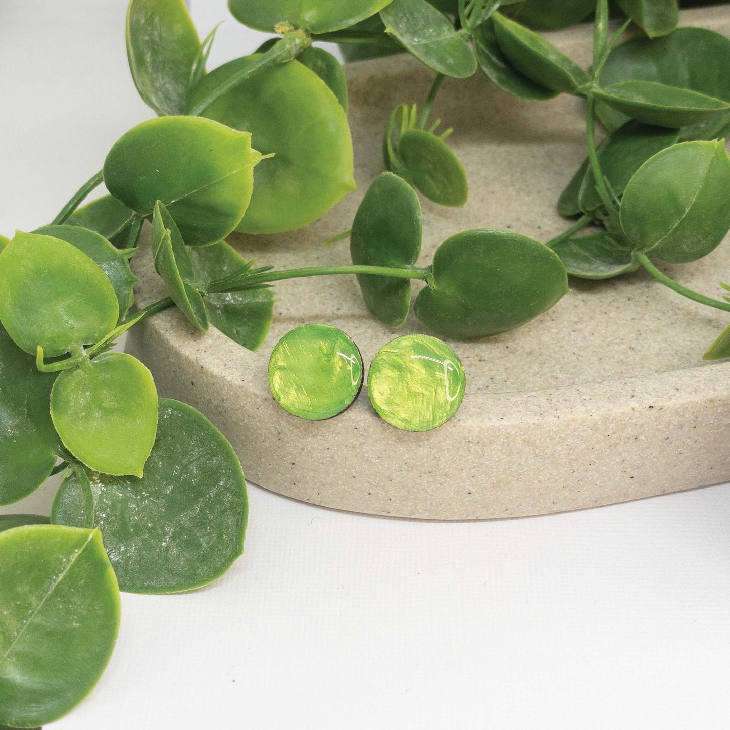 Lemon Green | Wooden Stud Earrings
