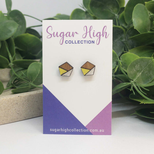 Lemon + White | Wooden Stud Earrings