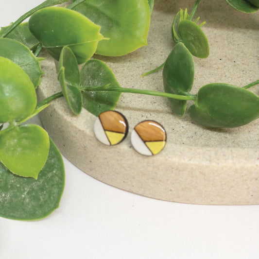 Lemon + White | Wooden Stud Earrings