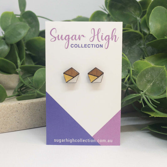 Macaroon + White | Wooden Stud Earrings
