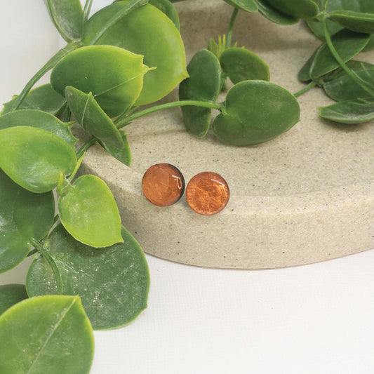 Metallic Cooper | Wooden Stud Earrings