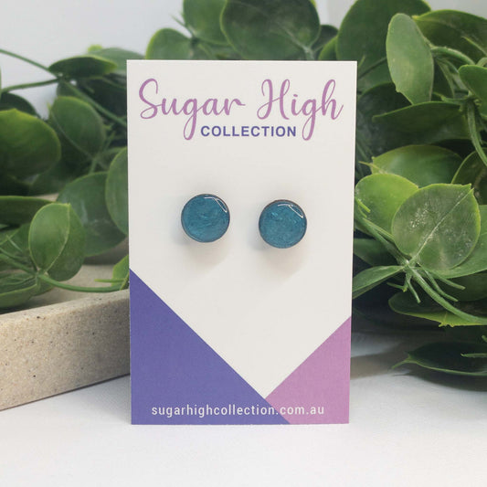 Metallic Teal | Wooden Stud Earrings