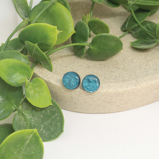 Metallic Teal | Wooden Stud Earrings