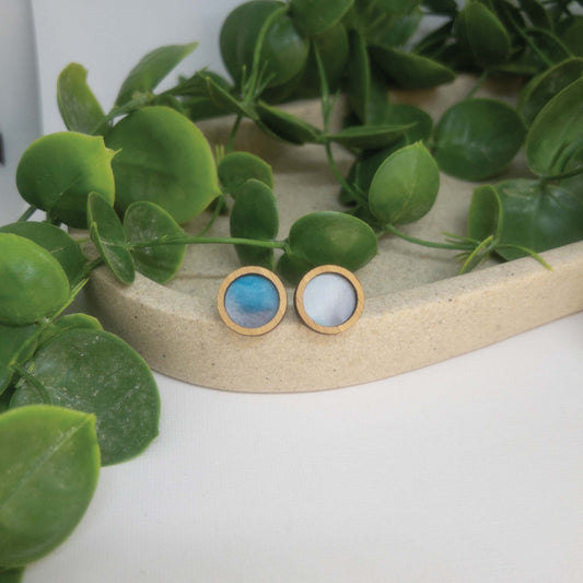 Blue Horizon | Wooden Statement Stud Earrings