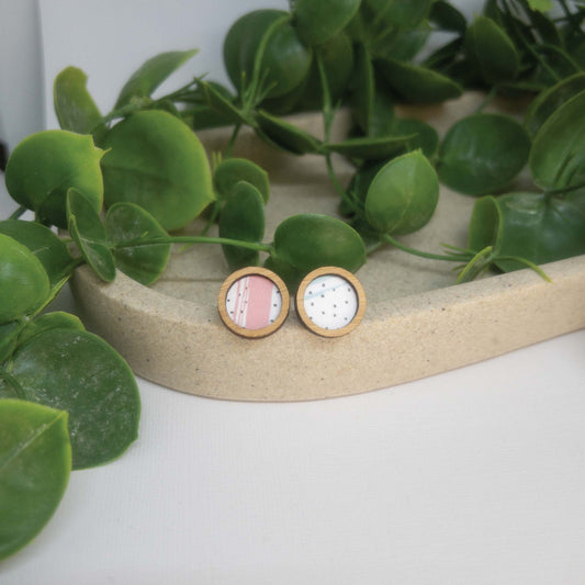 Pastel Polka | Wooden Statement Stud Earrings