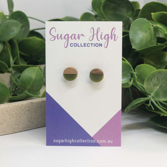 Olive Green | Wooden Stud Earrings
