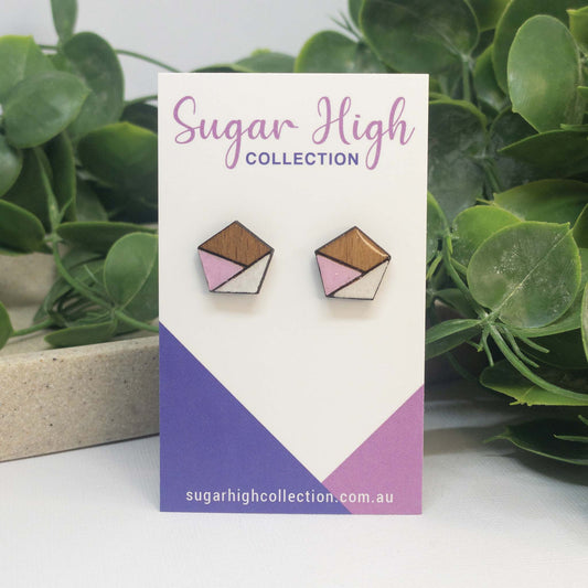 Pink Lemonade + White | Wooden Stud Earrings