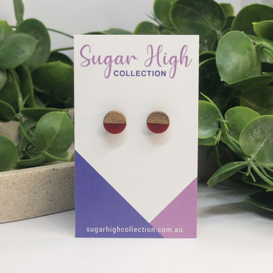 Red | Wooden Stud Earrings
