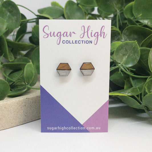 Silver | Wooden Stud Earrings