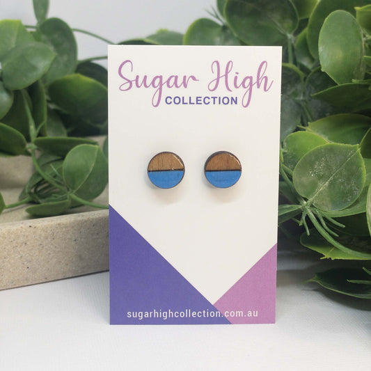 Sky Blue | Wooden Stud Earrings