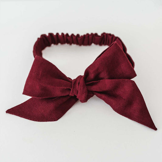 Burgundy | Linen Bow Headband Wrap