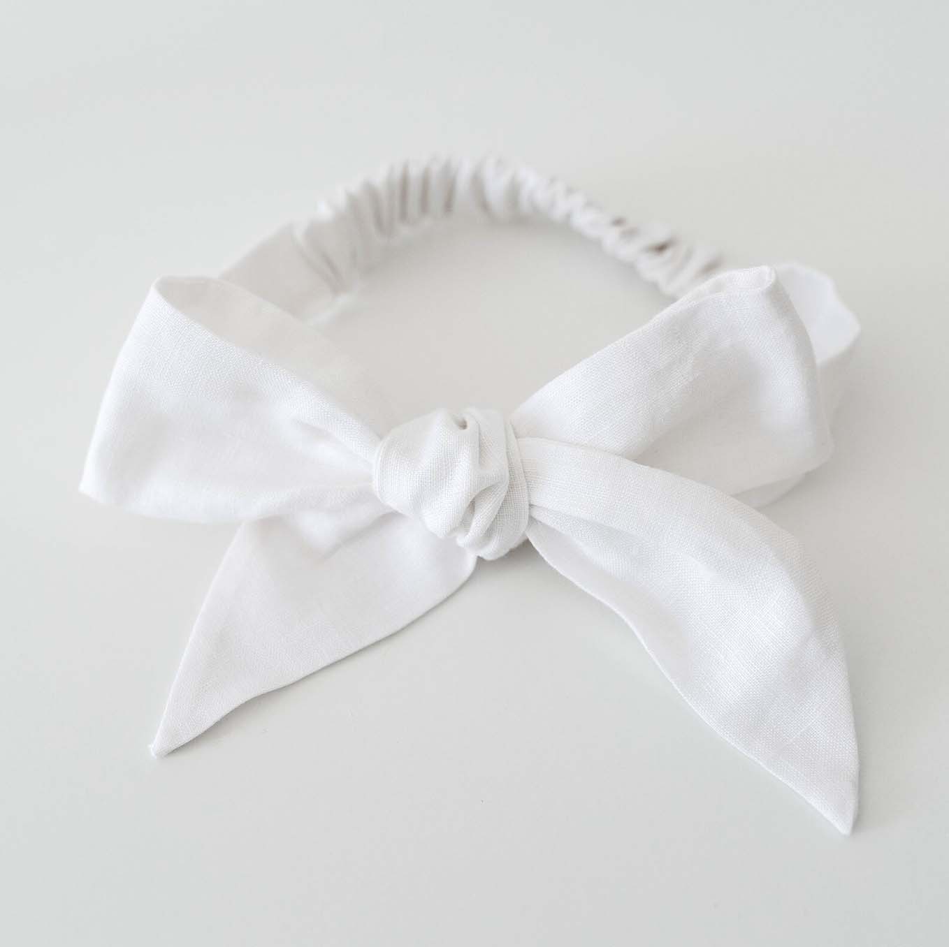 White | Linen Bow Headband Wrap