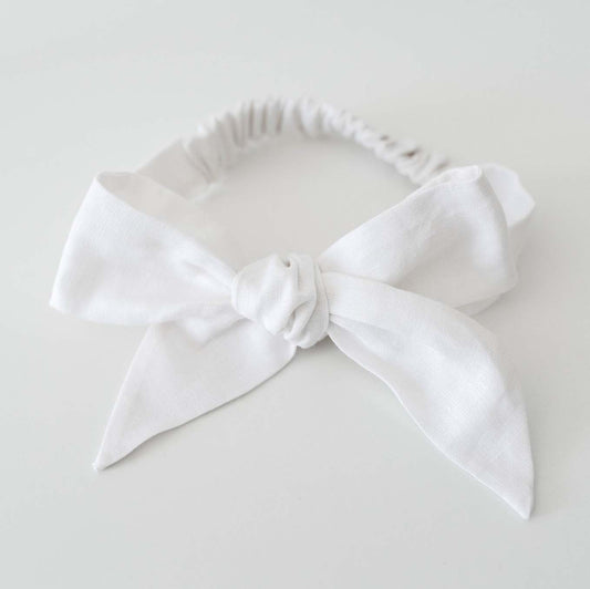 White | Linen Bow Headband Wrap