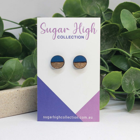 Blue Sparkle | Wooden Stud Earrings