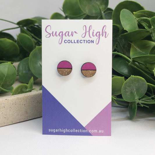 Pink Sparkle | Wooden Stud Earrings