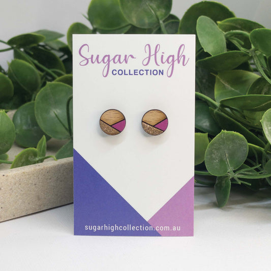 Pink Sparkle | Wooden Stud Earrings