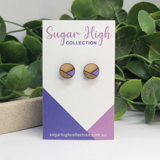 Purple Sparkle | Wooden Stud Earrings