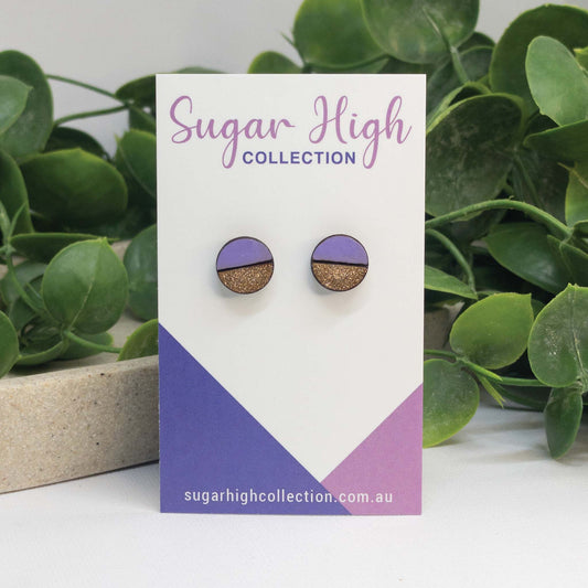 Purple Sparkle | Wooden Stud Earrings