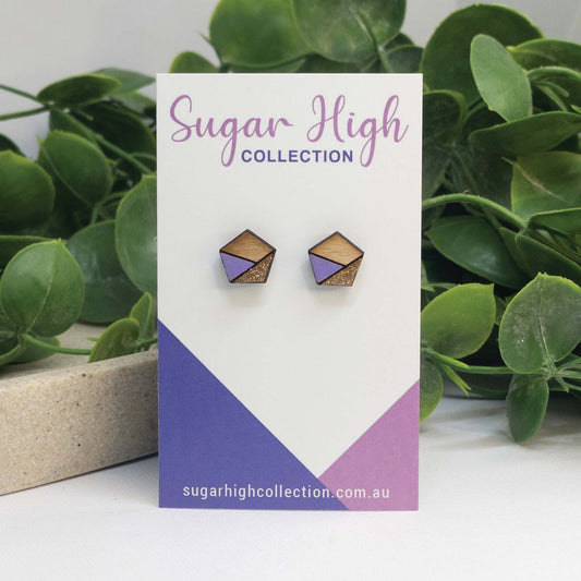 Purple Sparkle | Wooden Stud Earrings