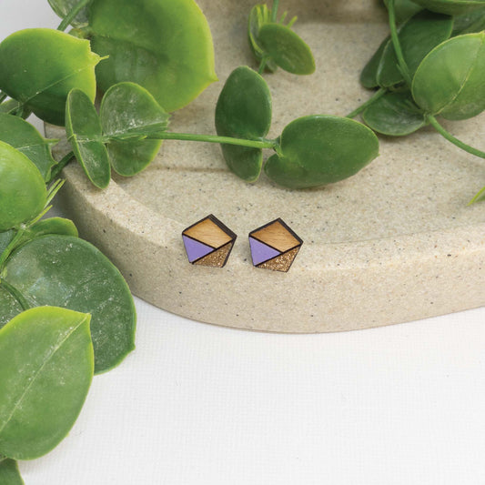 Purple Sparkle | Wooden Stud Earrings
