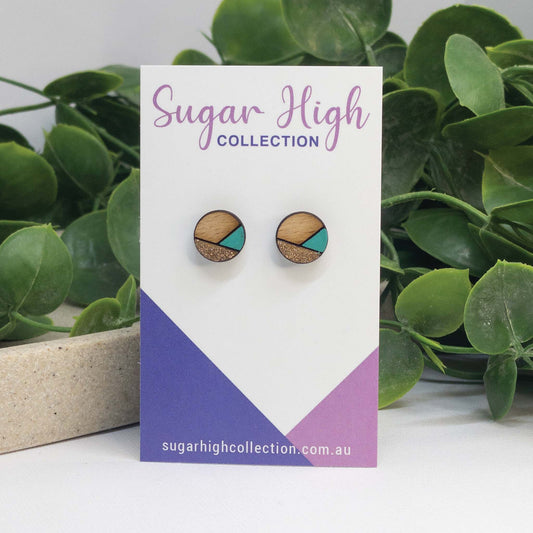 Teal Sparkle | Wooden Stud Earrings