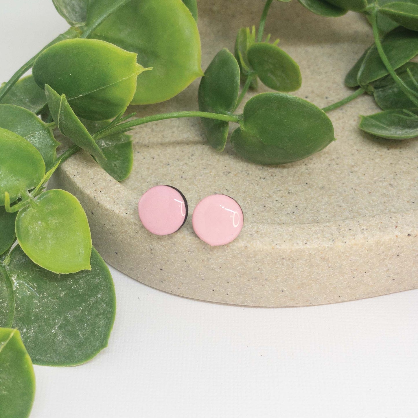 Sweet Pink | Wooden Stud Earrings