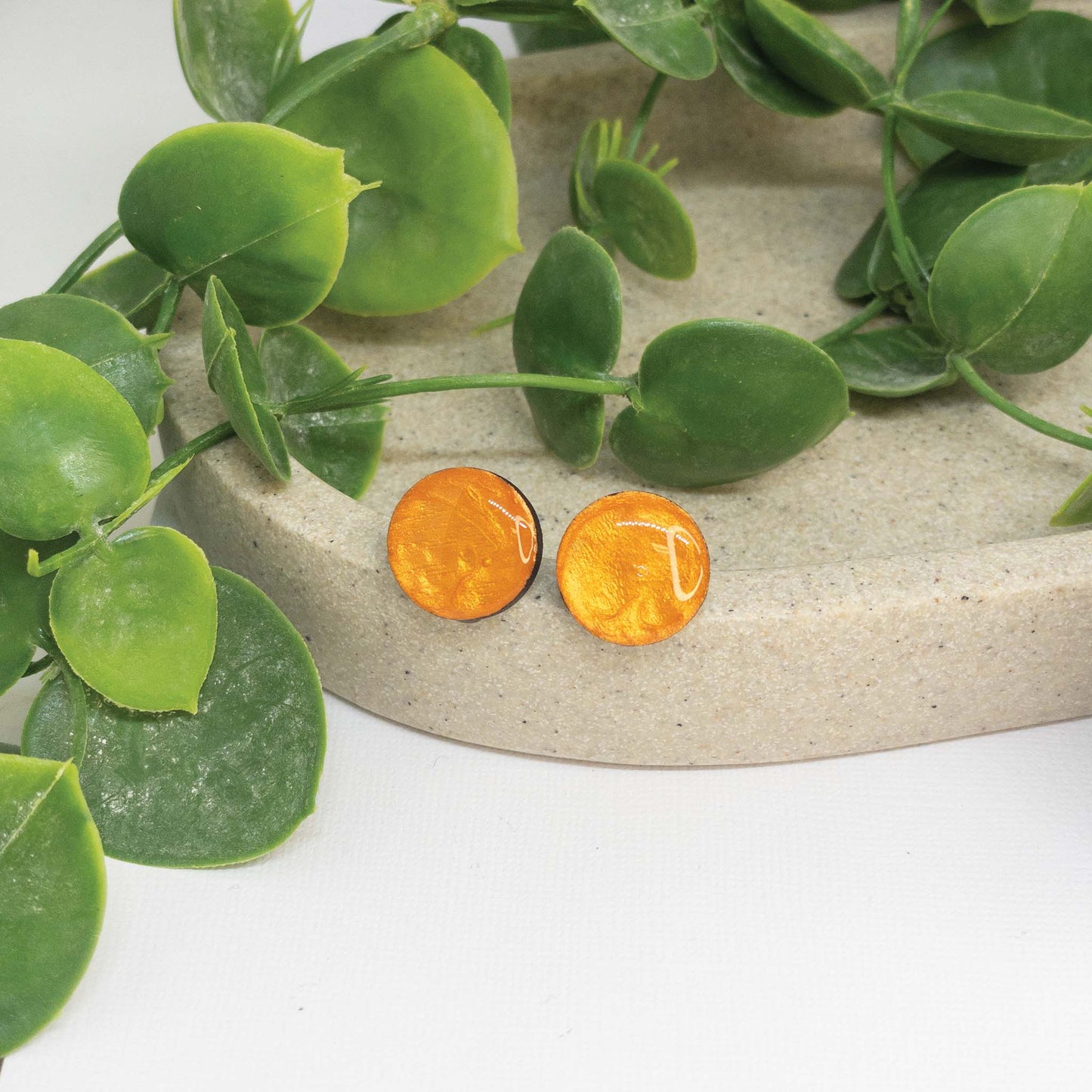 Tangerine Twist | Wooden Stud Earrings