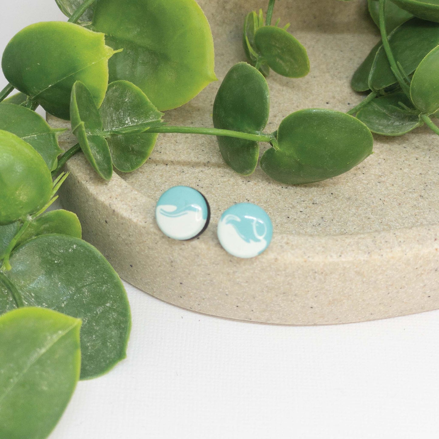 Turquoise Bay + White | Wooden Stud Earrings