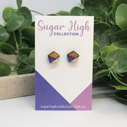 Violet + White | Wooden Stud Earrings
