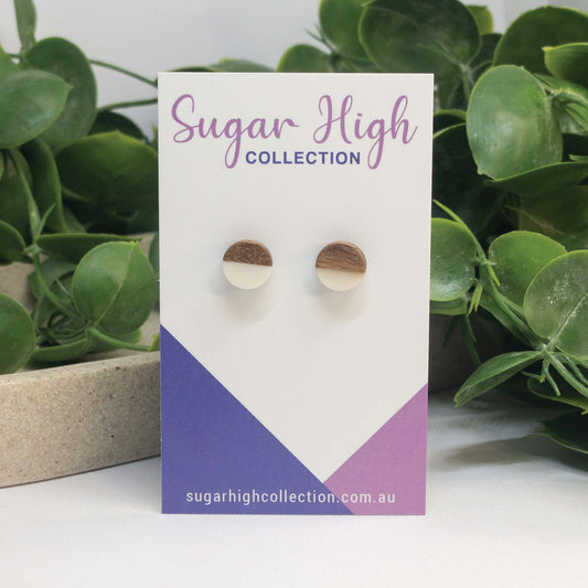 White | Wooden Stud Earrings